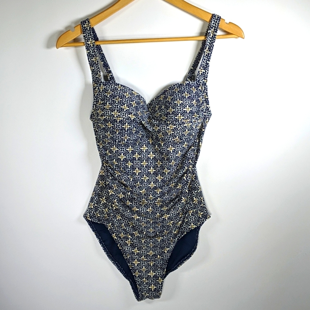 NIPTUCK Swim navy and gold one-piece swimsuit